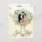 Chic Art Deco 1920er Jahre Braut & Groom Save the Save The Date (Vorne/Hinten)