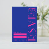 Chic Art Deco Blue Pink Retro Wedding RSVP Karte (Stehend Vorderseite)