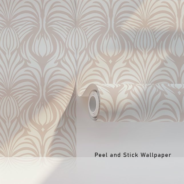 Chic Art Deco Blumenfedermuster Soft Beige Tapete (Von Creator hochgeladen)