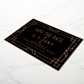Chic Art Deco Save the Date Black Rose Gold Card Folieneinladung (Gedreht)