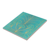 Chic Art Deko Aqua blauer Brunnen Fliesen mit Palm (Seite)