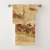 Chic Art Nouveau Gold und Red Floral Badhandtuch Set (Insitu)