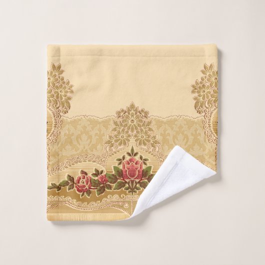 Chic Art Nouveau Gold und Red Floral Badhandtuch Set (Waschlappen)