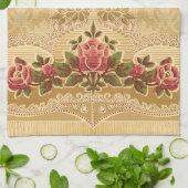 Chic Art Nouveau Gold und Red Floral Geschirrtuch (Gefaltet)