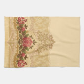 Chic Art Nouveau Gold und Red Floral Geschirrtuch (Horizontal)