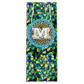 Chic Artistic Contemporary Green Pattern Geschenktüte Für Weinflaschen (Rückseite)