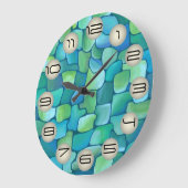 Chic Artistic Green Artdeco Muster in Aquarell Große Wanduhr (Winkel)
