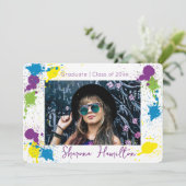 Chic Artistic Spatter-Paint Grad Foto Einladung (Stehend Vorderseite)