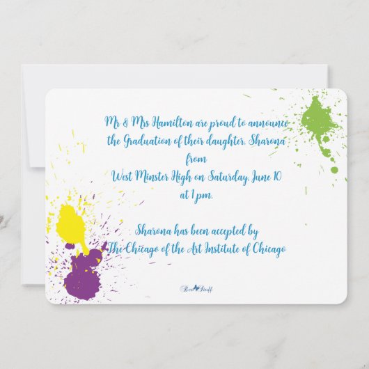 Chic Artistic Spatter-Paint Grad Foto Einladung (Rückseite)