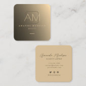 Chic Atemberaubend Imitats Golden Monogram Quadratische Visitenkarte (Vorne/Hinten)