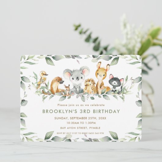 Chic Australian Animals Greenerity Birthday Boy Gi Einladung (Stehend Vorderseite)