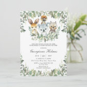 Chic Australian Animals Greenery Twins Baby Shower Einladung (Stehend Vorderseite)