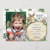 Chic Australian Animals Rustic Wood Birthday Foto Einladung (Vorne/Hinten)