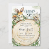 Chic Australian Animals Wood Greenery Baby Shower Einladung (Vorderseite)