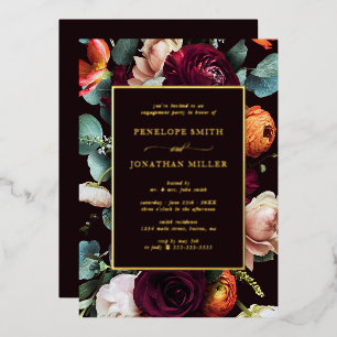 Chic Autumn Eucalyptus Floral Engagement Party Folieneinladung