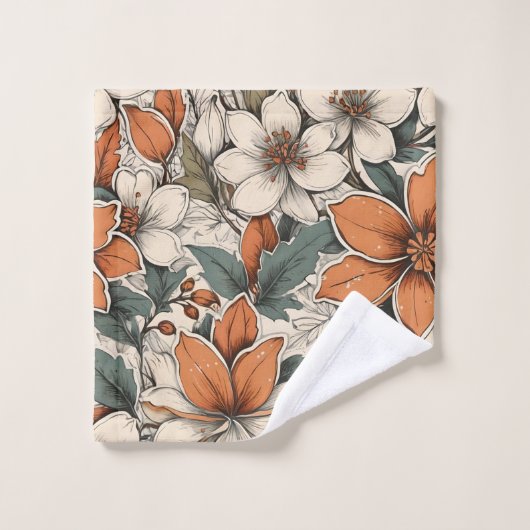 Chic Autumn Florals Olive Green Custom Bath Towel Badhandtuch Set (Waschlappen)