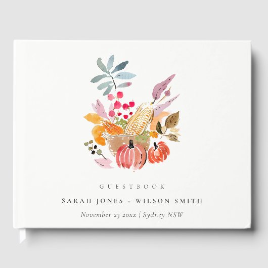 Chic Autumn Harvest Pumpkin Watercolor Wedding Gästebuch (Vorderseite)