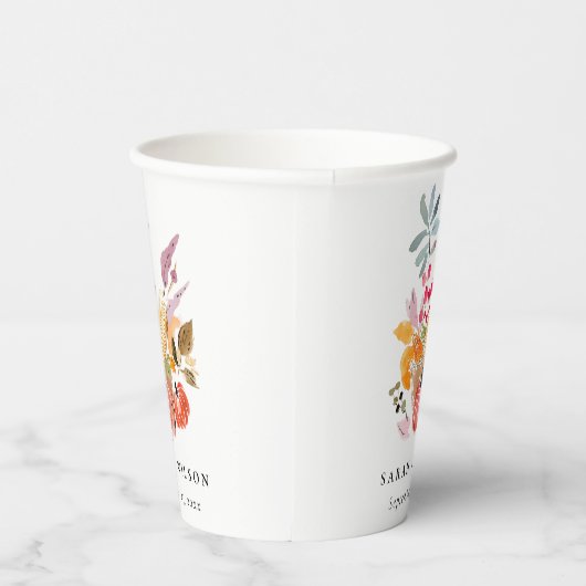 Chic Autumn Harvest Pumpkin Watercolor Wedding Pappbecher (Rechts)