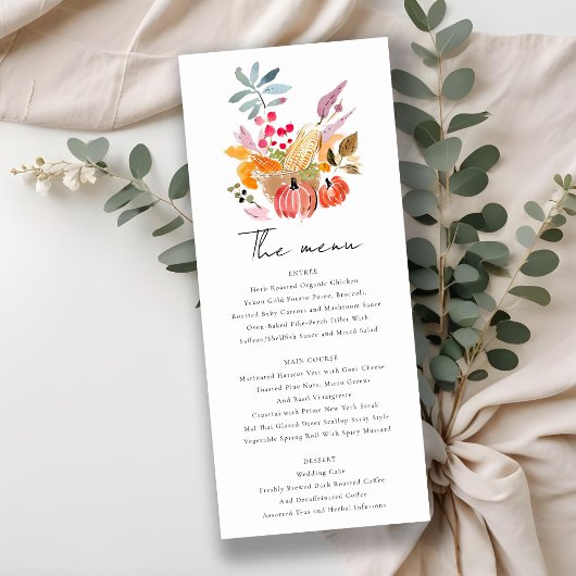 Chic Autumn Harvest Pumpkin Wedding Menu Card Einladung
