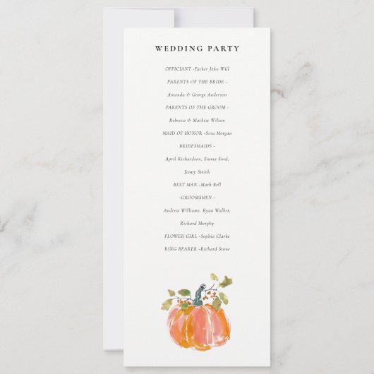 Chic Autumn Harvest Pumpkin Wedding Program Einladung (Rückseite)