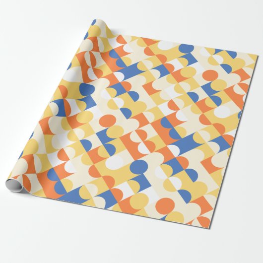 Chic Azure Blue Sunny Yellow Circles Art Pattern Geschenkpapier (Ungerollt)