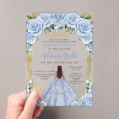 Chic Baby Blue Blume Brown Princess Quinceañera Acryleinladungen (Insitu (Handheld))