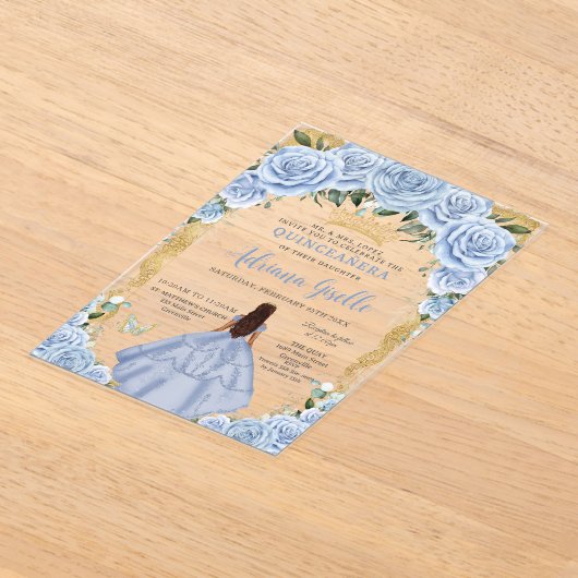 Chic Baby Blue Blume Brown Princess Quinceañera Acryleinladungen (Ablage )