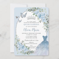 Chic Baby Blue Floral Dress Silver Quinceañera