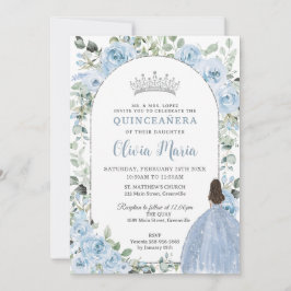 Chic Baby Blue Floral Princess Quinceañera Silver Einladung