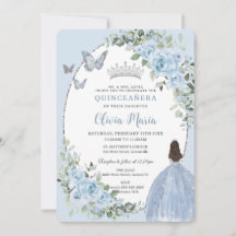 Chic Baby Blue Floral Princess Silver Quinceañera