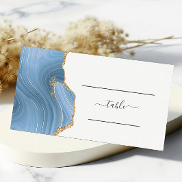 Chic Baby Blue Gold Agate Wedding Table Platzkarte