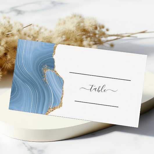 Chic Baby Blue Gold Agate Wedding Table Platzkarte