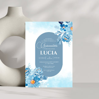 Chic Baby Blue Rose geometrisch Quinceañera Einladung