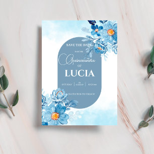 Chic Baby Blue Rose geometrisch Quinceañera Save The Date