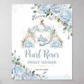 Chic Baby Blue Rose Princess Carriage Sweet 16 Poster (Vorne)