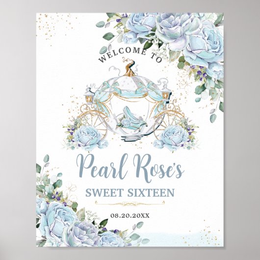 Chic Baby Blue Rose Princess Carriage Sweet 16 Poster (Vorne)