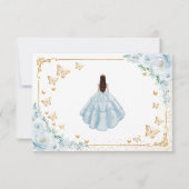 Chic Baby Blue Roses Gold Quinceanera Reply RSVP Karte (Rückseite)
