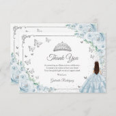 Chic Baby Blue Roses Silver Quinceanera Dankeskarte (Vorne/Hinten)
