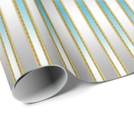 Chic Baby Blue Stripes auf Silver Background Geschenkpapier
