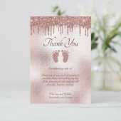 Chic Baby Dusche Pink Glitzer Tropfen Dankeskarte (Stehend Vorderseite)