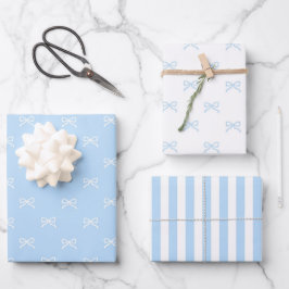 Chic Baby Girl Shower Vornehmes Blaues Schleifenst Geschenkpapier Set