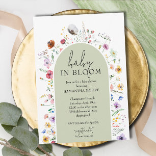 Chic Baby in Bloom Sage Baby Dusche Einladung