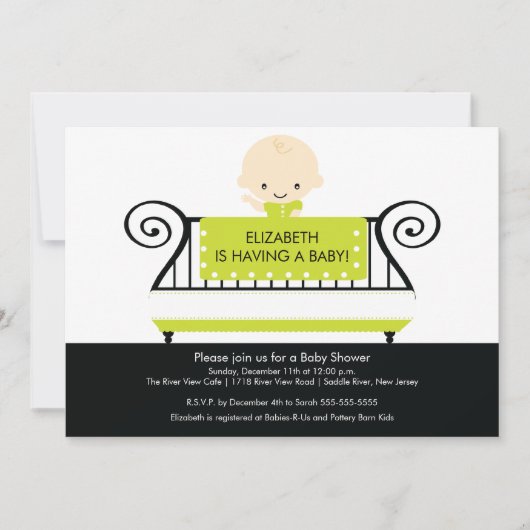 Chic BABY in Crib Baby Dusche Einladung Grün (Vorderseite)