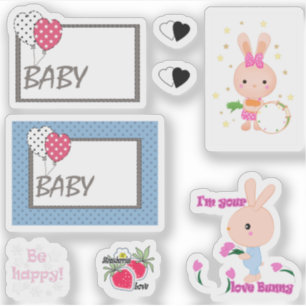Chic Baby Set, Baby, Brötchen, lustig, Hase, Blume Aufkleber