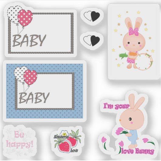 Chic Baby Set, Baby, Brötchen, lustig, Hase, Blume Aufkleber (Vorderseite)