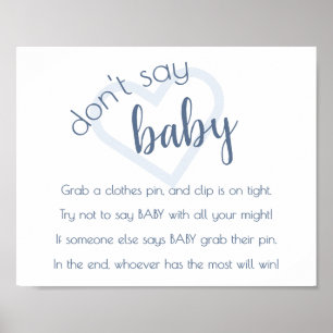Chic Baby Shower Dusty Blue Dont Say Baby Game Poster