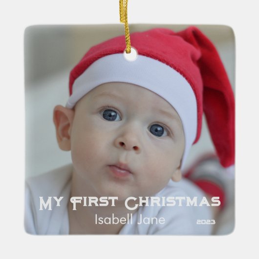 Chic Baby's First Christmas Newborn-Foto Keramikornament (Vorderseite)