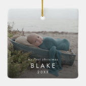 Chic Baby's First Christmas Newborn Foto Overlay Keramikornament (Rückseite)