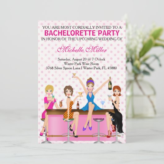 Chic Bachelorette Bash Custom Invasion Einladung (Stehend Vorderseite)
