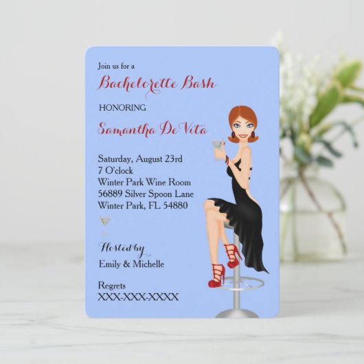 Chic Bachelorette Bash Custom Party Einladung (Stehend Vorderseite)